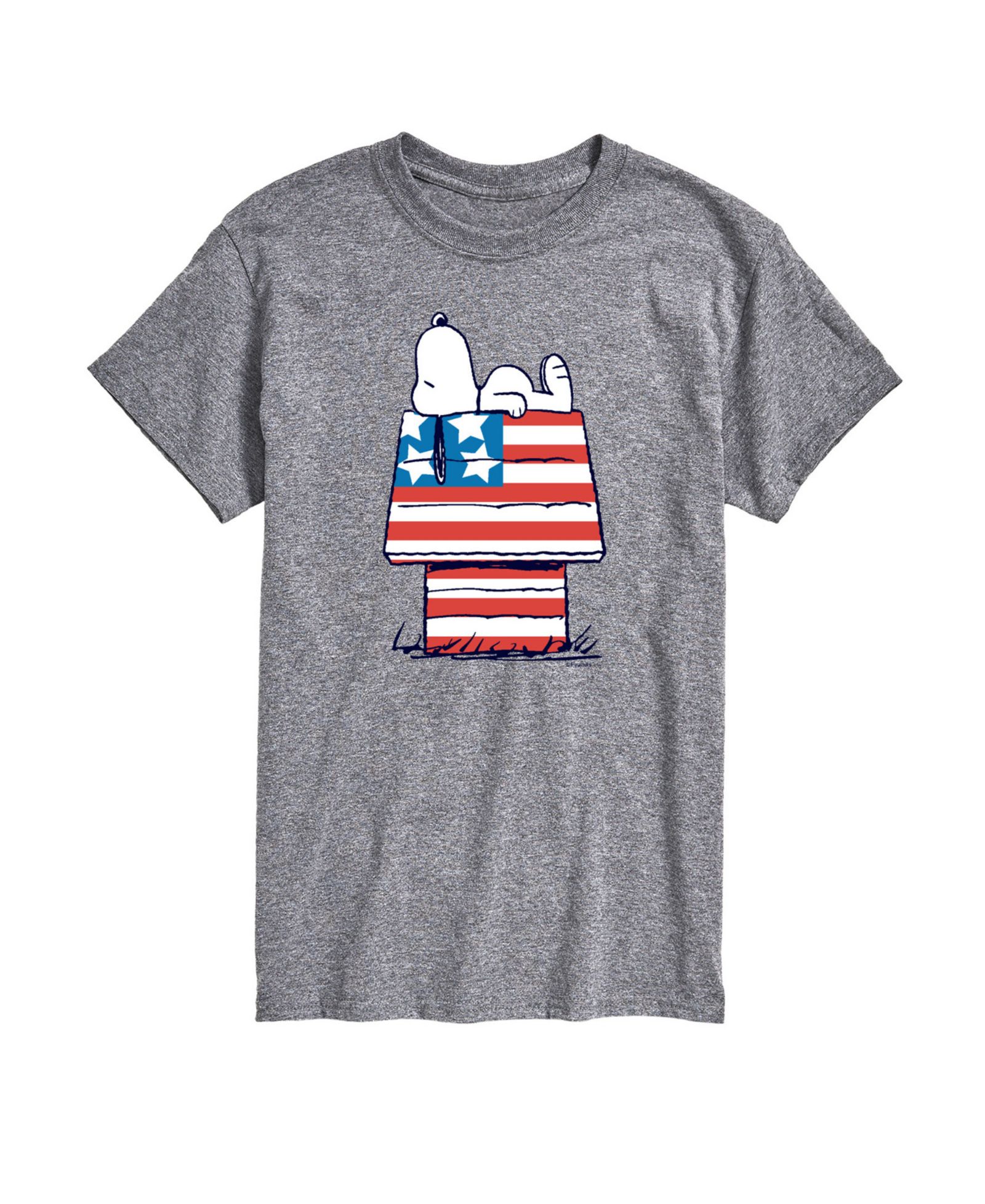 AIRWAVES Men's Peanuts Snoopy Flag House Short Sleeve T-Shirt
