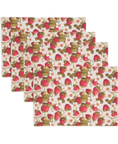 Saro Lifestyle Breezy Juicy Strawberry Cotton Placemats, 14" x 20", Set of 4