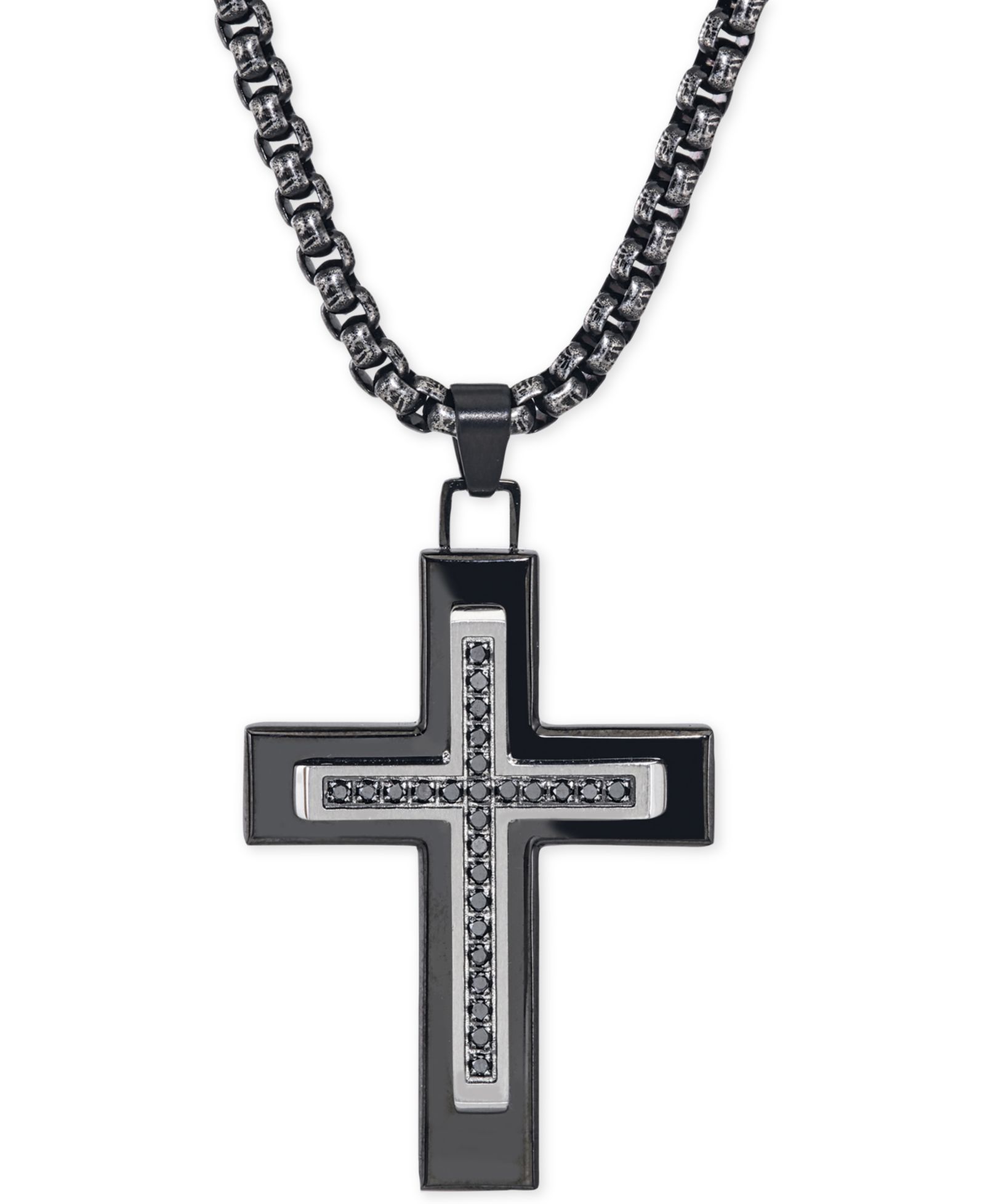 Мужское ожерелье Esquire Men's Jewelry Black Diamond (1/4 ct. t.w.) Cross в черном IP по нержавеющей стали