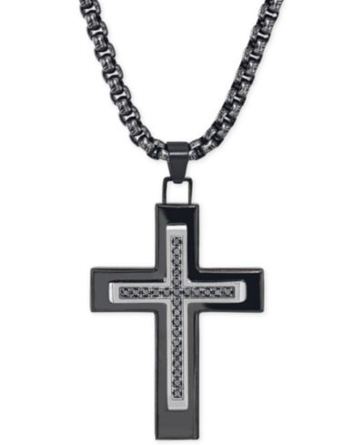 Мужское ожерелье Esquire Men's Jewelry Black Diamond (1/4 ct. t.w.) Cross в черном IP по нержавеющей стали