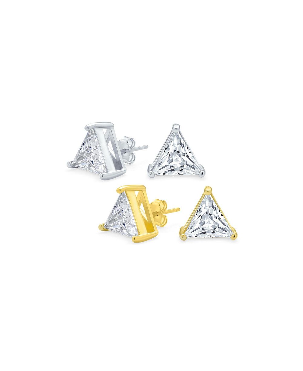 Серьги Bling Jewelry Triangle CZ Trillion Stud Gold Plated Sterling Silver 9MM