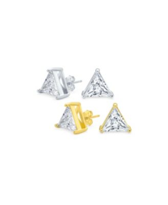 Серьги Bling Jewelry Triangle CZ Trillion Stud Gold Plated Sterling Silver 9MM