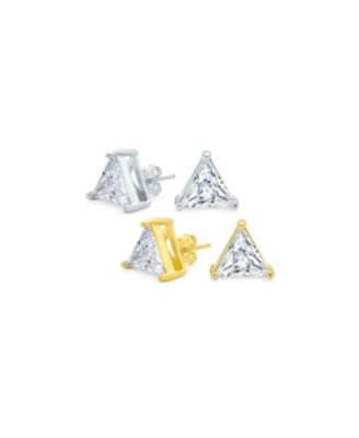 Bling Jewelry Triangle CZ Trillion Stud Earrings Gold Plated Sterling Silver (2 Set) 7MM
