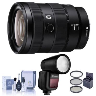 Объектив Sony E 16-55mm f/2.8 G с комплектом вспышки Flashpoint Zoom Li-on X R2 TTL, набором фильтров 67mm и набором для чистки
