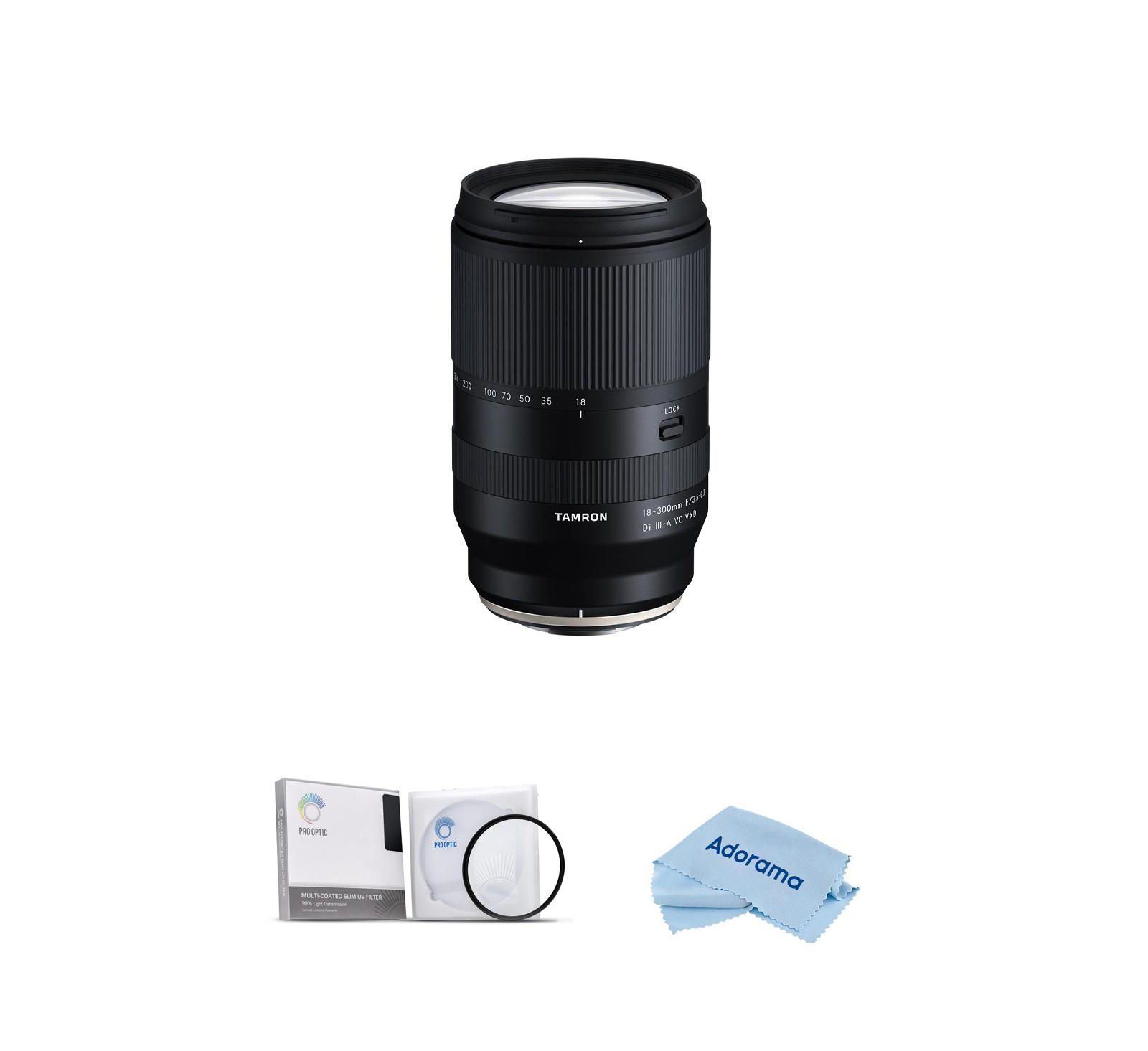 Tamron 18-300mm f/3.5-6.3 Di III-A VC VXD 16.6x All-In-One Zoom Lens with 67mm UV Filter and Microfiber Cloth, 3-Piece Set for Fujifilm X Mount
