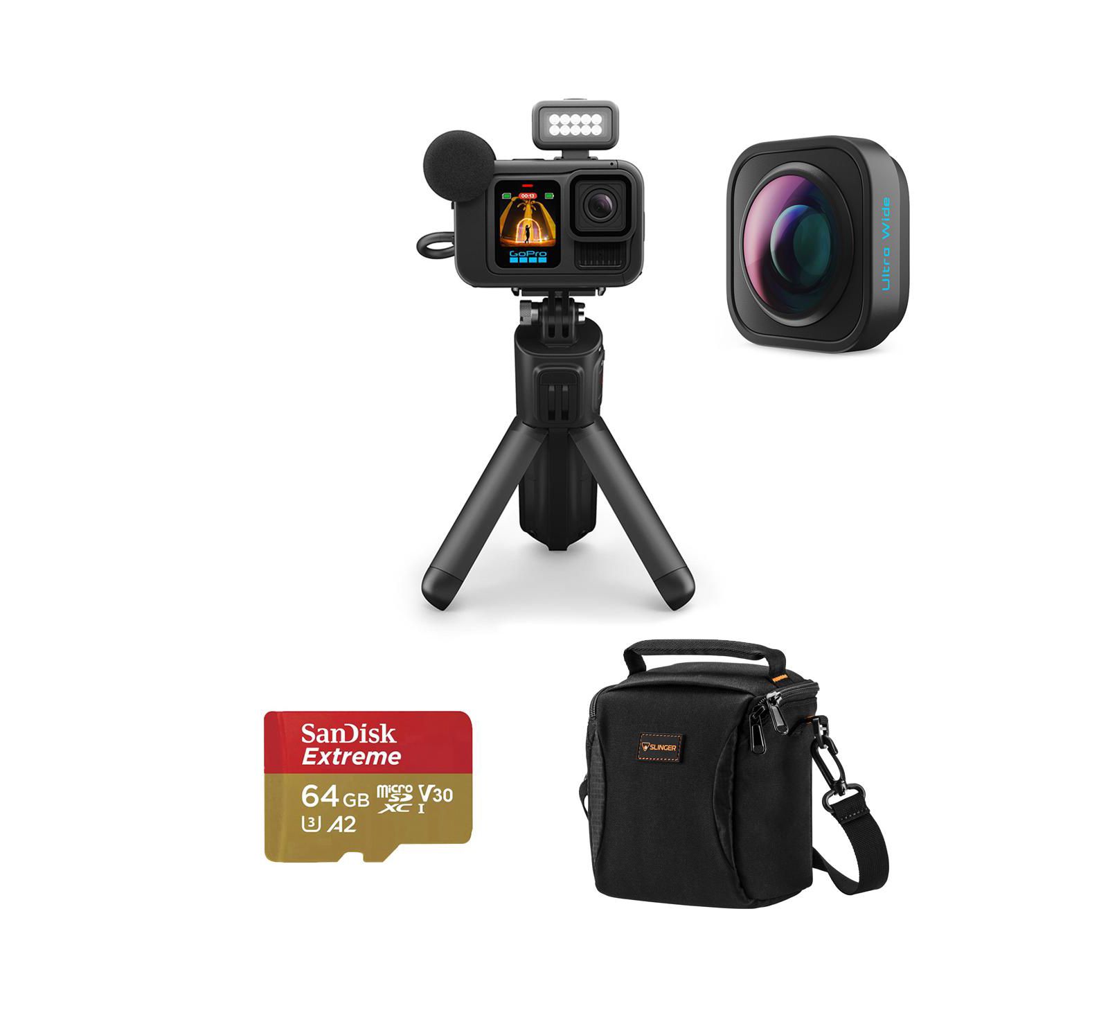 Камера GoPro HERO13 Black Creator Edition, Bundle с Ultra-Wide POV Lens Mod, 64GB Memory Card и Shoulder Bag