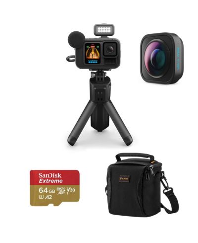 Камера GoPro HERO13 Black Creator Edition, Bundle с Ultra-Wide POV Lens Mod, 64GB Memory Card и Shoulder Bag