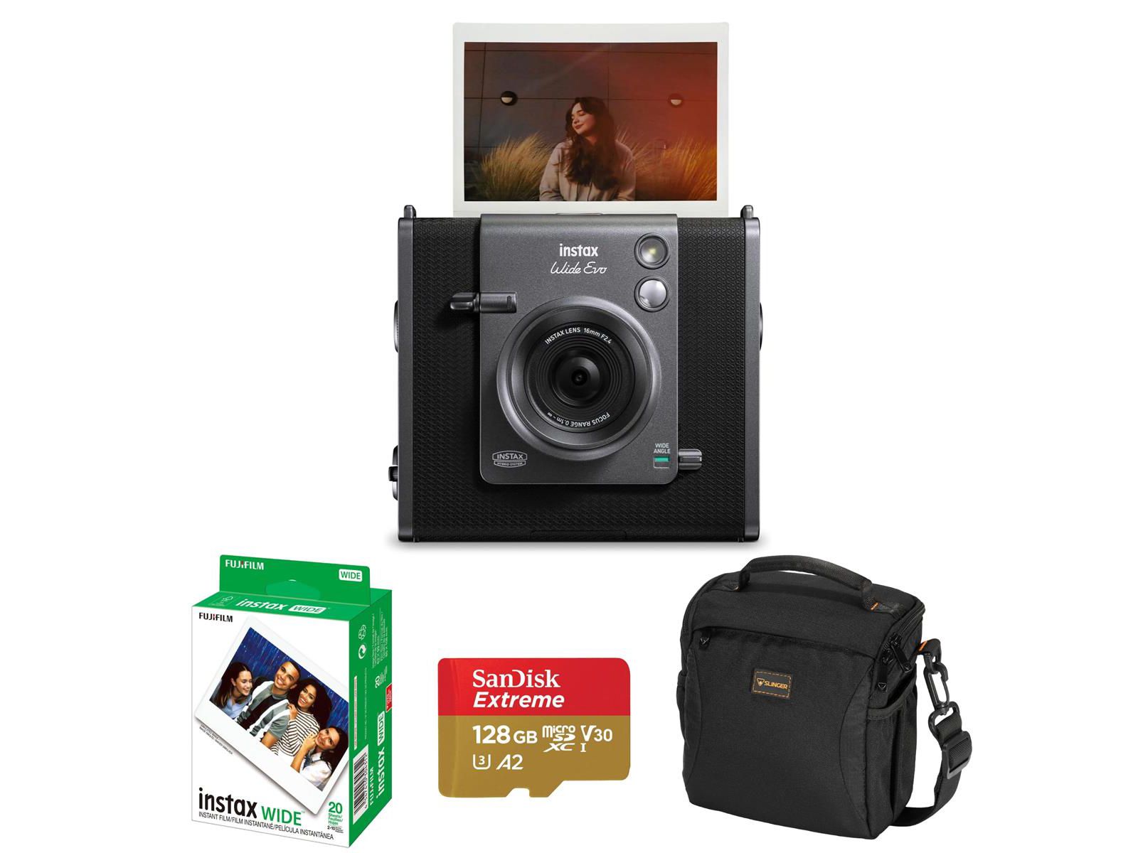 Комплект Fujifilm Instax WIDE Evo Hybrid Instant Camera с пленкой 20 шт, Micro SD 128GB и сумкой