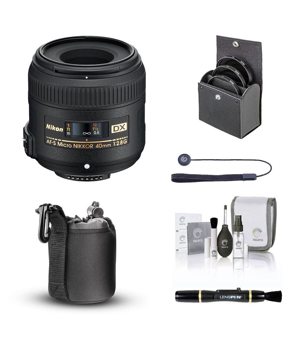 Nikon 40mm f/2.8G DX AF-S Micro NIKKOR Lens, Bundle with ProOptic 52mm Filter Kit, Lens Case, Lens Cleaner, Cleaning Kit, Lens Cap Tether