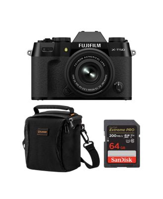 Беззеркальная камера Fujifilm X-T50 с объективом XC 15-45mm f/3.5-5.6 OIS PZ, комплект с картой памяти 64GB SDXC и сумкой Alpine 120 на плечо