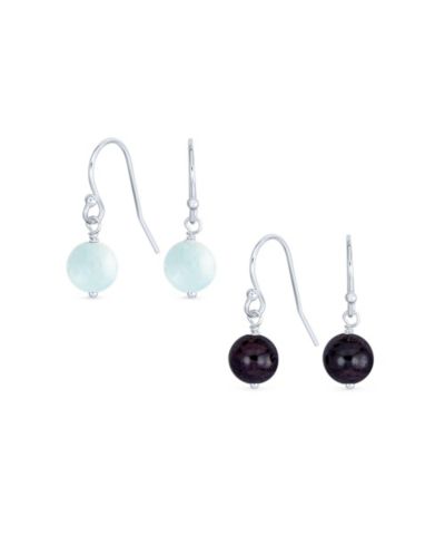 Bling Jewelry Aquamarine, Purple Amethyst Bead Ball Drop Earrings Sterling Silver (2 Set)