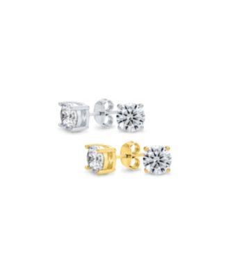 Bling Jewelry Set of 2 Round Solitaire CZ Cubic Zirconia Stud Earrings Gold Plated .925 Sterling Silver 5-10MM