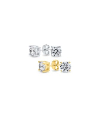 Bling Jewelry Set of 2 Round Solitaire CZ Cubic Zirconia Stud Earrings Gold Plated .925 Sterling Silver 5-10MM
