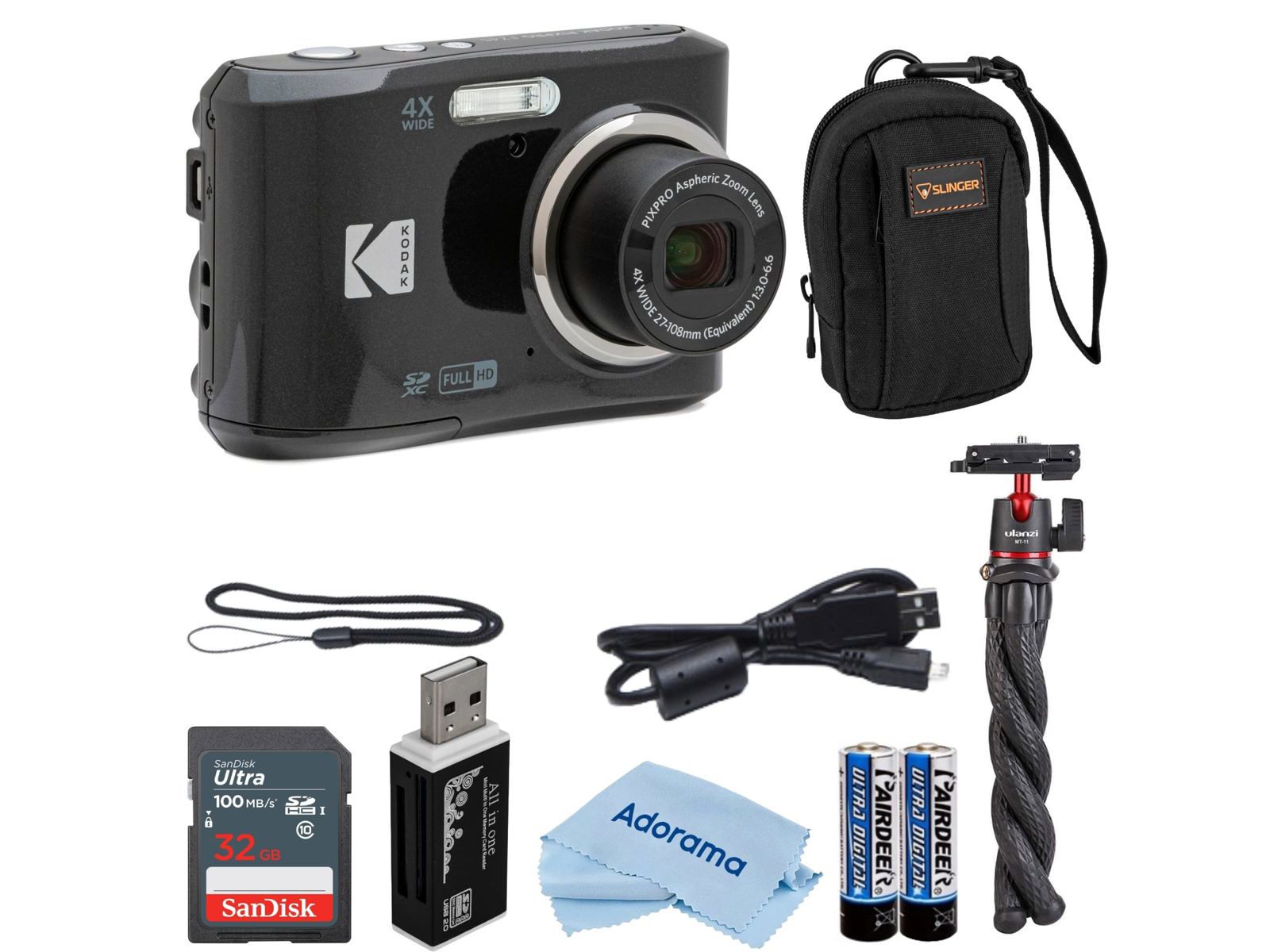 Цифровая камера Kodak PIXPRO FZ45 Friendly Zoom 16MP Full HD, черная, комплект с картой памяти 32GB и сумкой