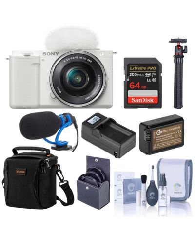 Беззеркальная камера Sony ZV-E10, белая, с объективом 16-50mm и аксессуарами