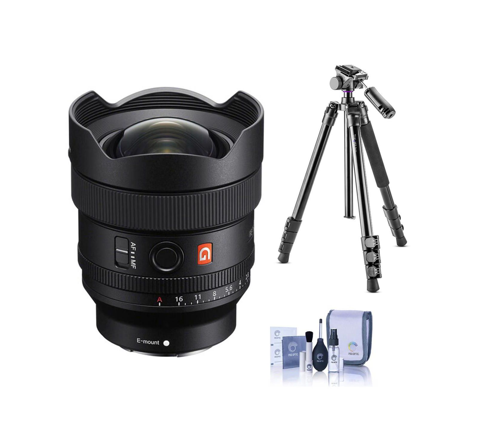 Sony FE 14mm f/1.8 GM Ultra-Wide-Angle Prime Lens with Tripod and Cleaning Kit for E-Mount, 3-Piece Set