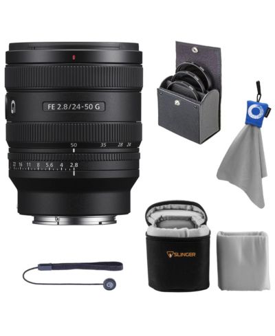Sony FE 24-50mm f/2.8 G Объектив, комплект с набором фильтров 67mm Digital Essentials, чехлом для объектива, ремешком для крышки и салфеткой для чистки