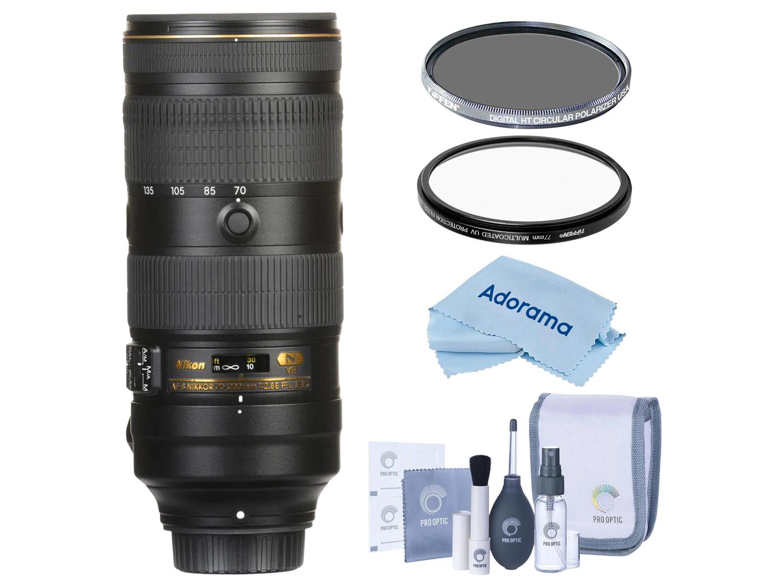 Объектив Nikon 70-200mm f/2.8E FL ED AF-S NIKKOR VR с фильтром Tiffen 77mm Digital HT, UV-фильтром и набором для чистки