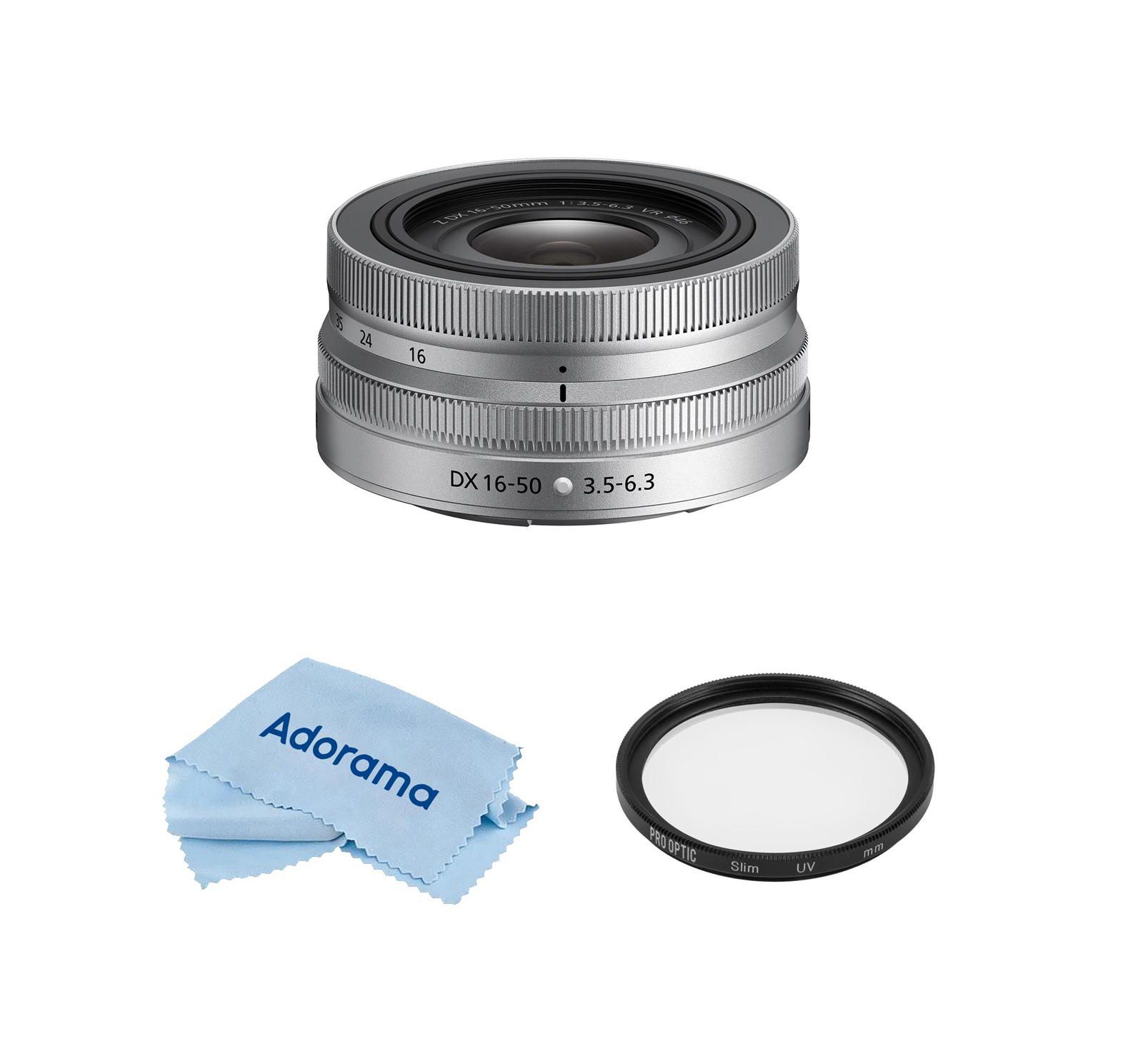 Nikon объектив NIKKOR Z DX 16-50mm f/3.5-6.3 VR, Silver, комплект с ProOptic Pro Digital 46mm Multi Coated UV фильтром и салфеткой для чистки
