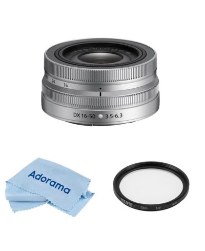 Nikon объектив NIKKOR Z DX 16-50mm f/3.5-6.3 VR, Silver, комплект с ProOptic Pro Digital 46mm Multi Coated UV фильтром и салфеткой для чистки