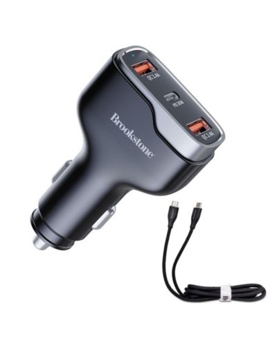 Комплект автомобильного зарядного устройства Brookstone с 3 портами PD 50 Watt и кабелем Lightning 4FT