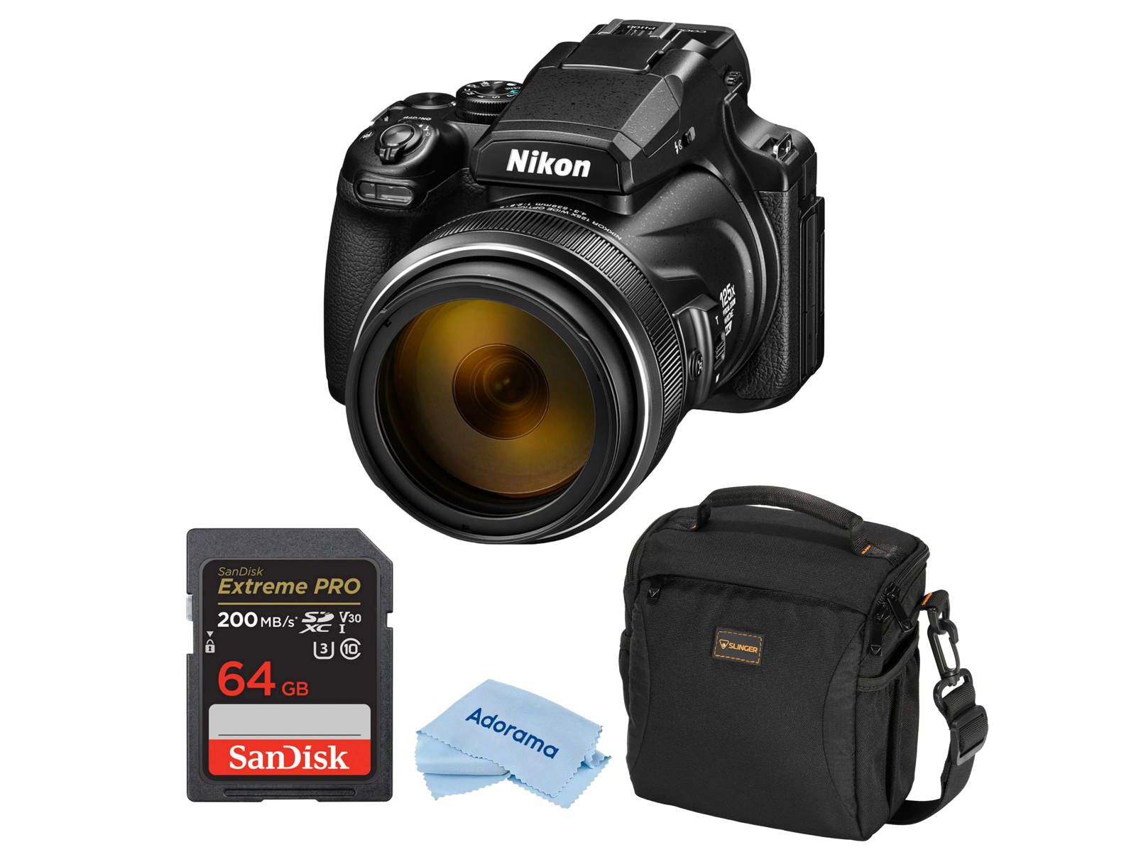 Nikon COOLPIX P1100 Цифровая камера с 125x оптическим зумом и 4K Ultra HD видео + 64GB SDXC SD карта + сумка Slinger + салфетка для чистки