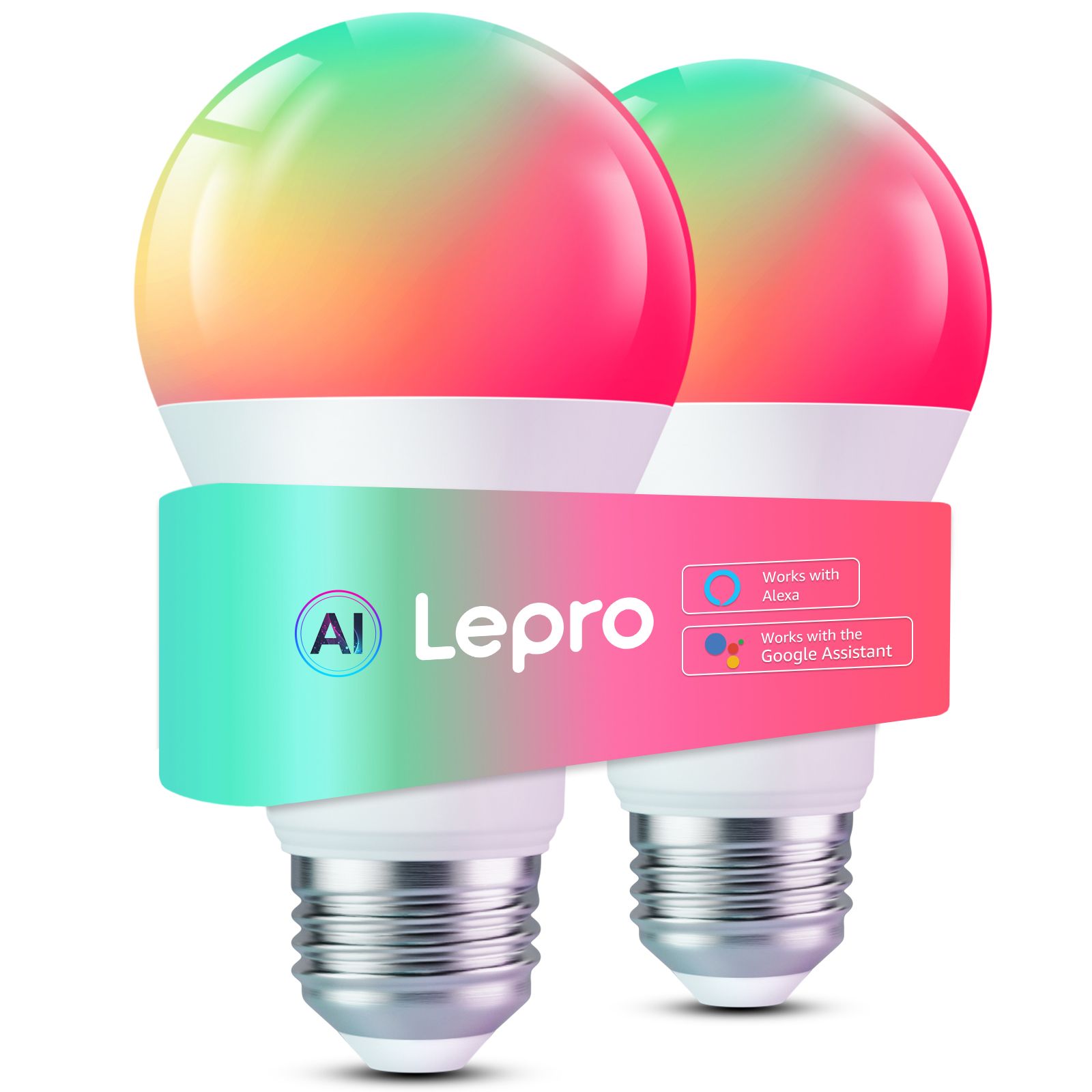 Умные LED лампы Lepro B2 AI Smart RGBWW, 1100LM, с поддержкой Alexa и Google Assistant, 2.4GHz WiFi Bluetooth, 2 шт.