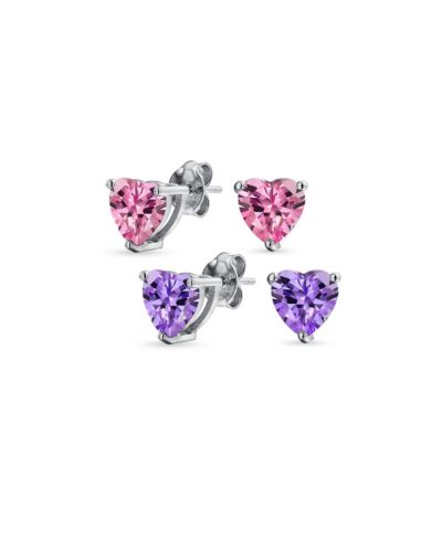 Bling Jewelry 1CT Purple Heart Shape Stud Earrings Rose Gold Plated Sterling Silver 2 Set