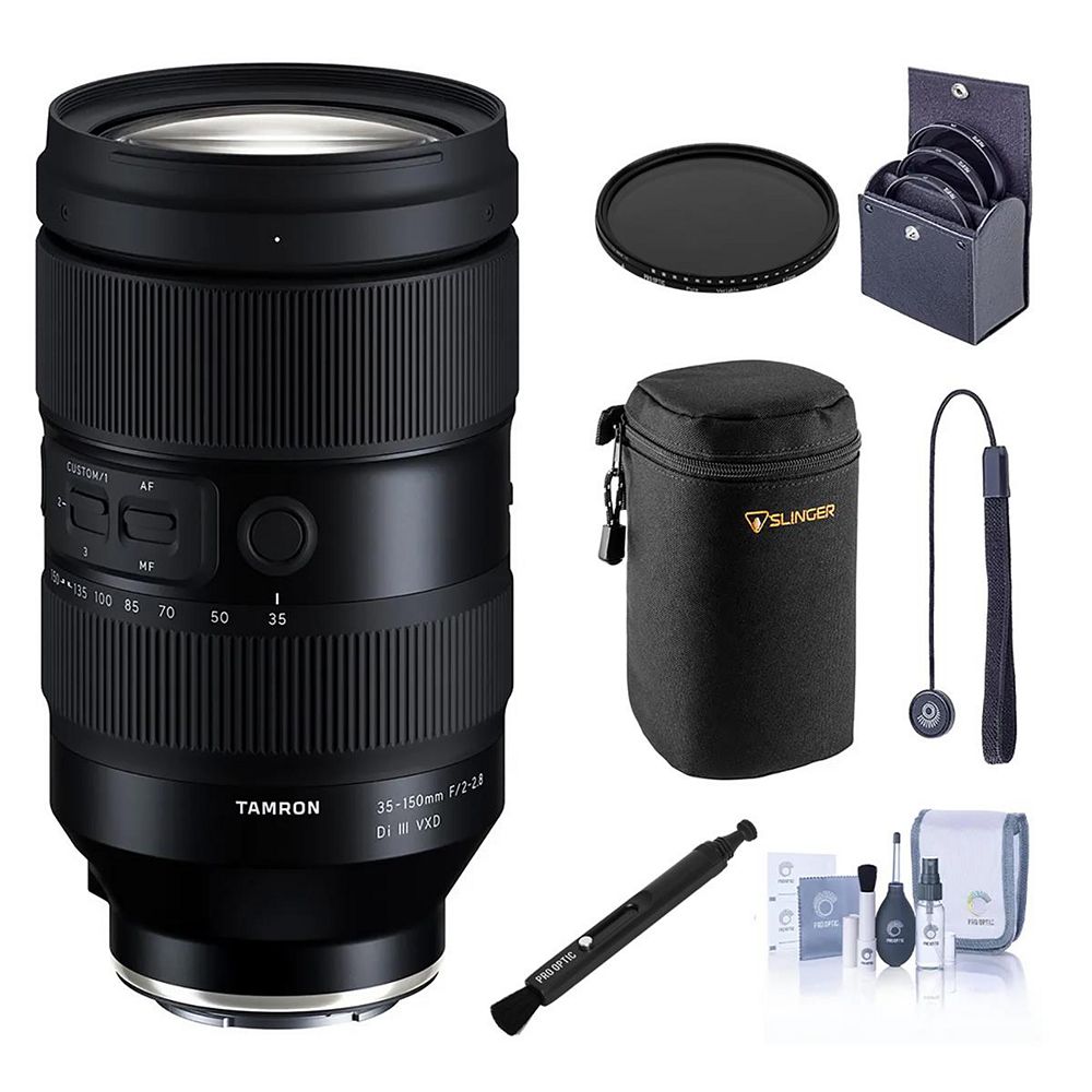 Объектив Tamron 35-150mm f/2-2.8 Di III VXD для Sony E с комплектом фильтров 82mm, VND-фильтром 82mm, чехлом для объектива, набором для чистки и универсальным объективом