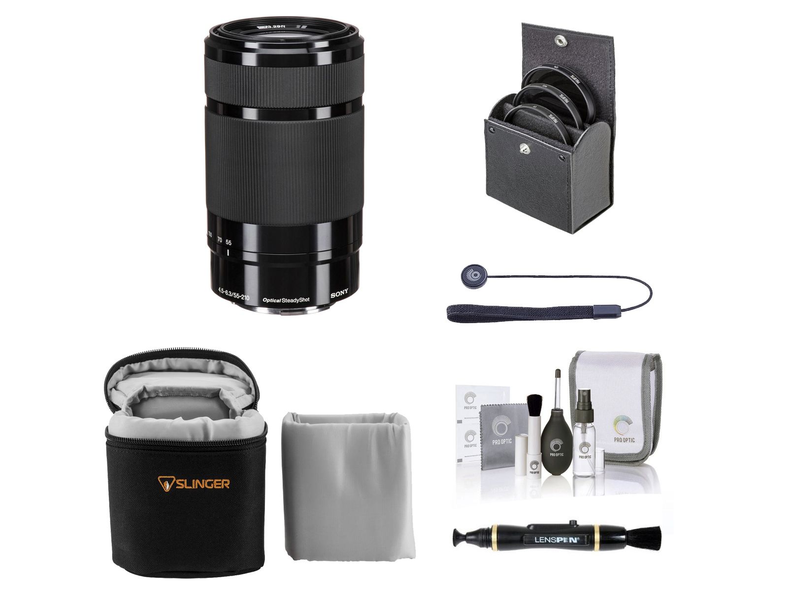 Объектив Sony E 55-210mm f/4.5-6.3 OSS для Sony E, Black, Bundle with 49mm Filter Kit, Lens Case, Lens Cleaner, Cleaning Kit, Lens Cap Tether