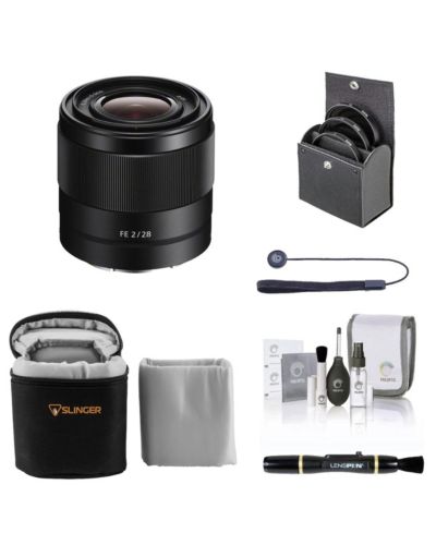 Sony FE 28mm f/2 объектив для Sony E, комплект с фильтром 49 мм, чехлом для объектива, средством для чистки, набором для чистки и шнурком для крышки объектива