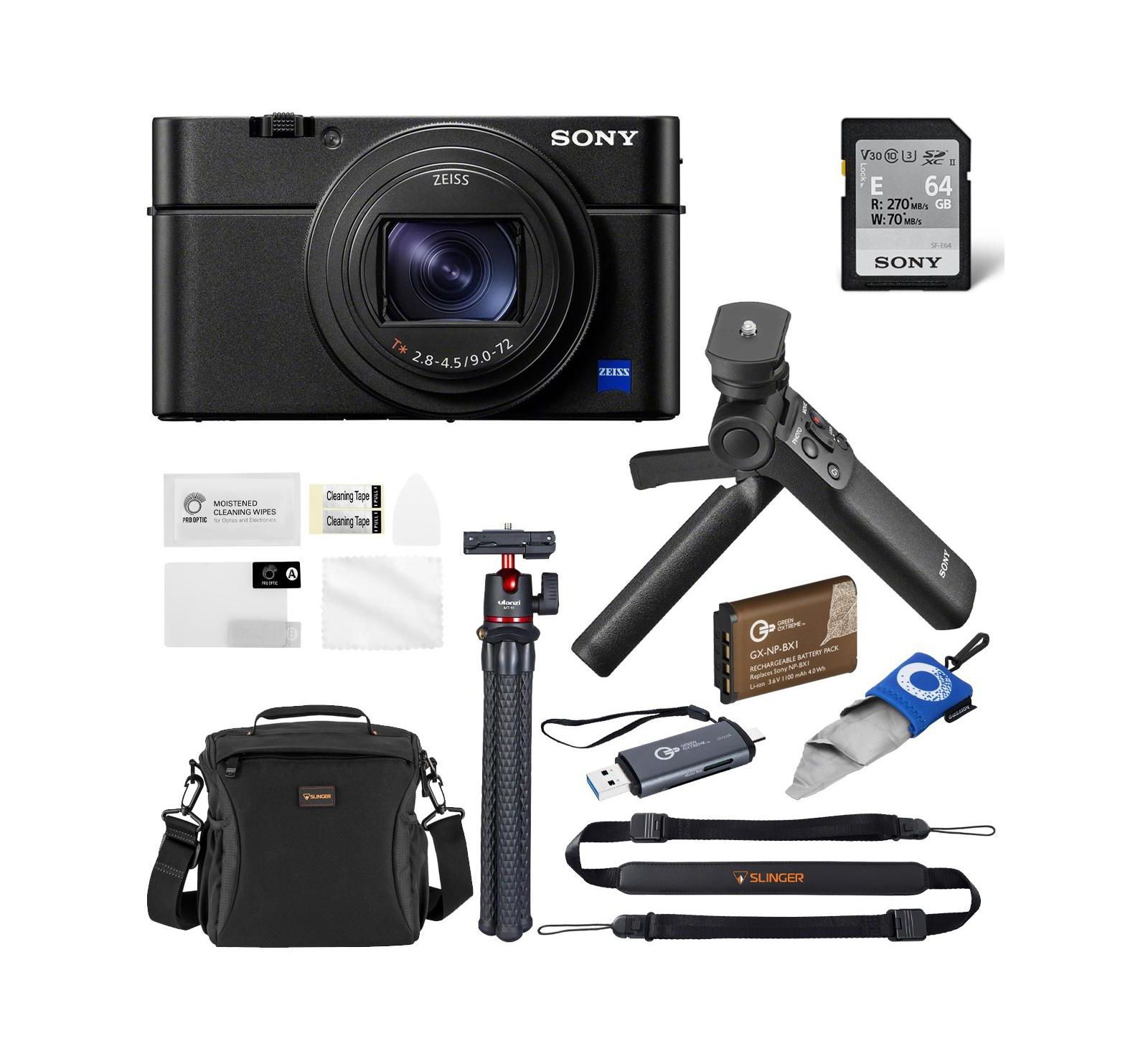 Sony Cyber-shot DSC-RX100 VII цифровая камера, комплект с GP-VPT3 Wireless Shooting Grip, дополнительным аккумулятором, сумкой, штативом и защитным экраном