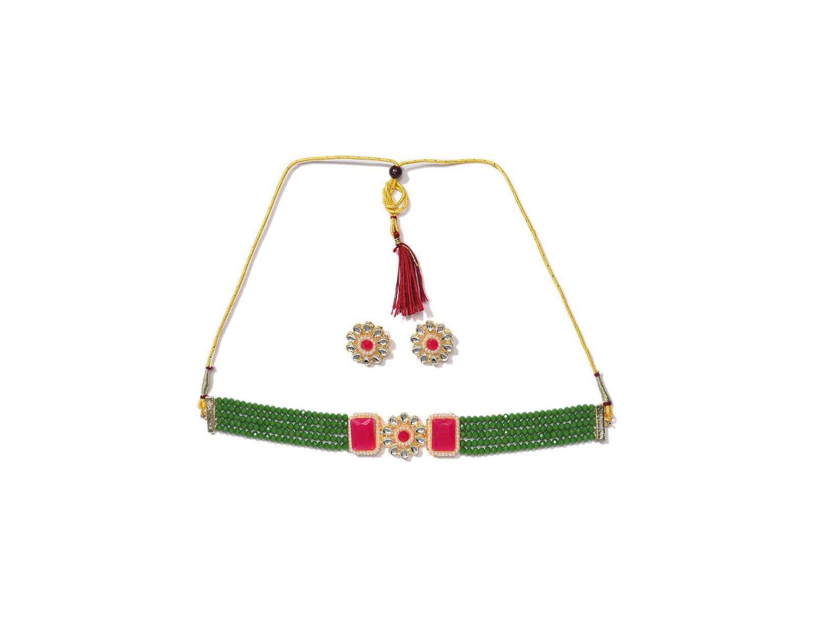 SOHI Women's Plated Kundan Beaded Jewellery Set