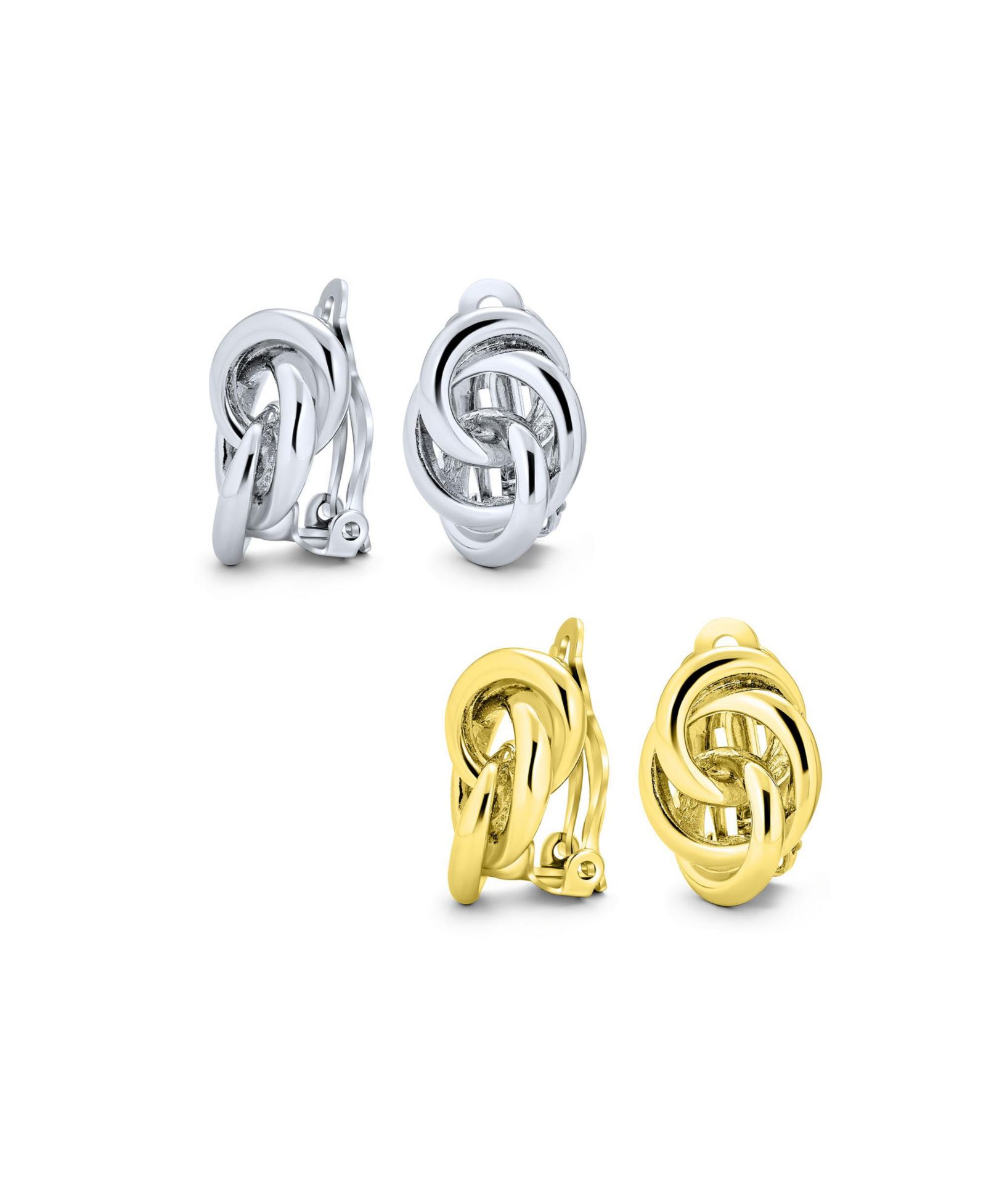 Серьги Bling Jewelry Interlocking Rope Love Knot, зажимные, без прокола, желтое золото с родиевым покрытием (набор из 2 шт.)