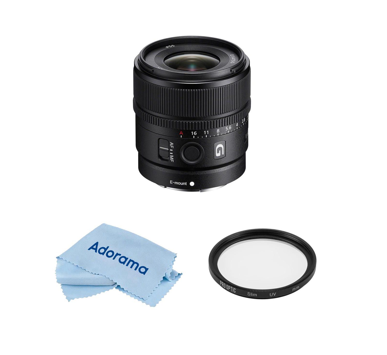Sony E 15mm f/1.4 G Wide-Angle Lens with Filter and Cleaning Kit, 3-Piece Set