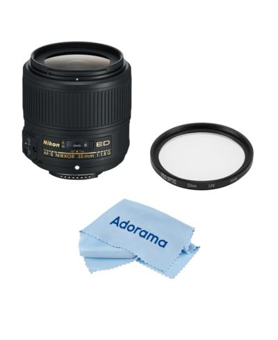 Nikon 35mm f/1.8G ED AF-S NIKKOR объектив, комплект с UV фильтром ProOptic 58mm Multi Coated и салфеткой для чистки