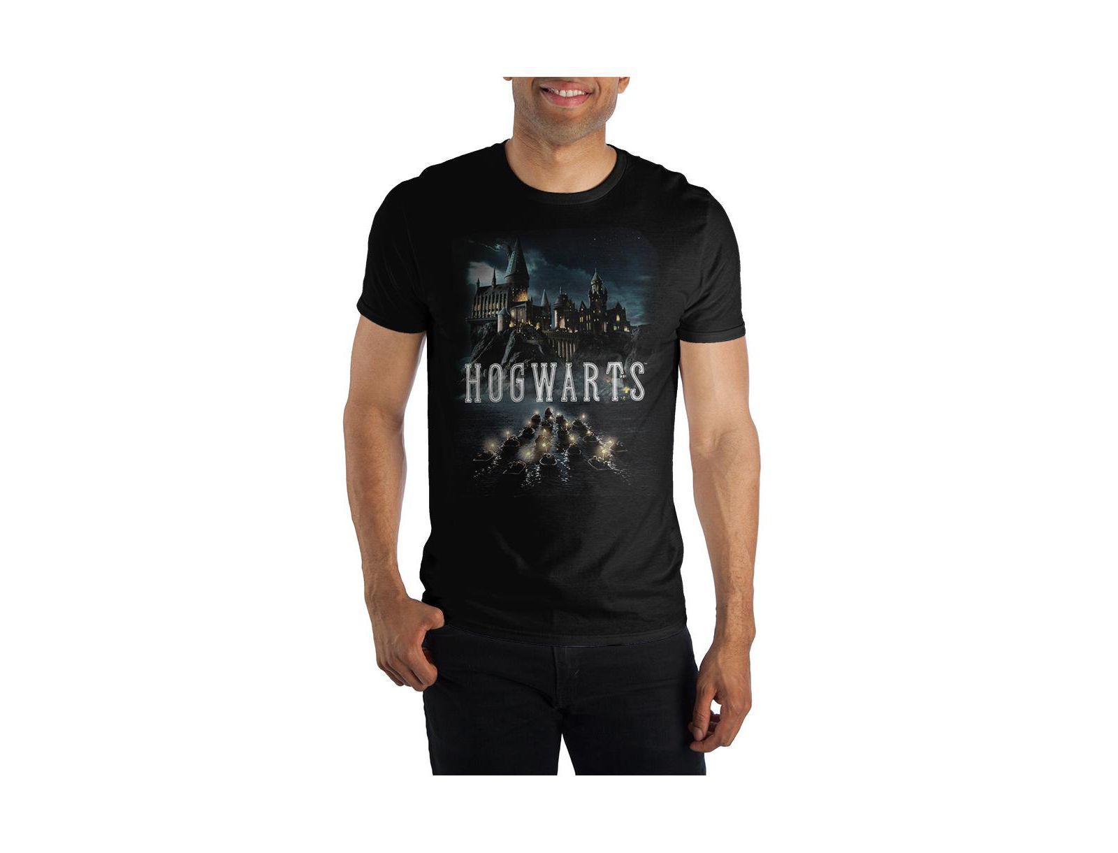 Harry Potter Men's Hogwarts Boats Logo Black Tee Shirt T-Shirt-XS
