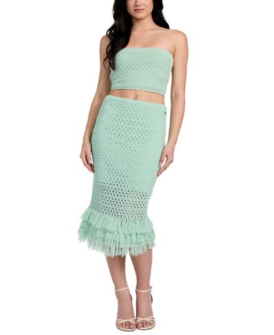 GUESS Women's Pointelle Fringed-Hem Midi Skirt
