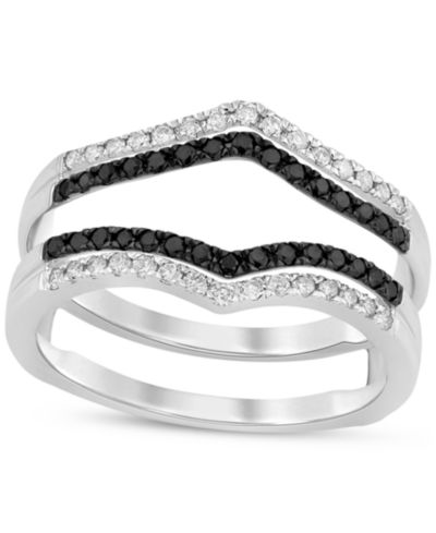 Macy's кольцо Guard с черными и белыми бриллиантами (3/8 ct. t.w.) в белом золоте 14k