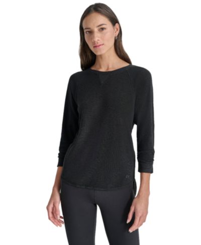 DKNY Women's Mini Slub Waffle Three-Quarter-Sleeve T-Shirt