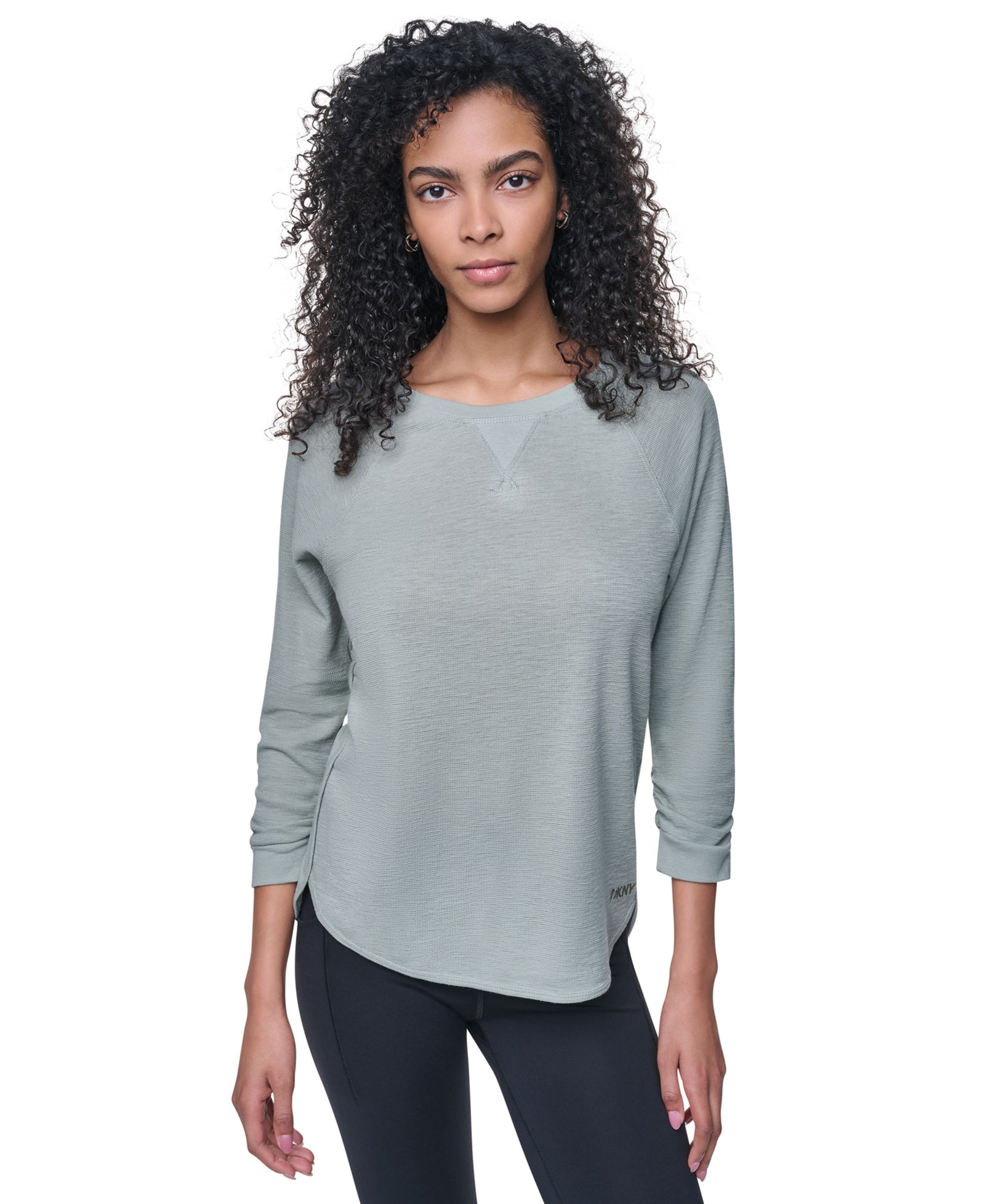 DKNY Women's Mini Slub Waffle Three-Quarter-Sleeve T-Shirt