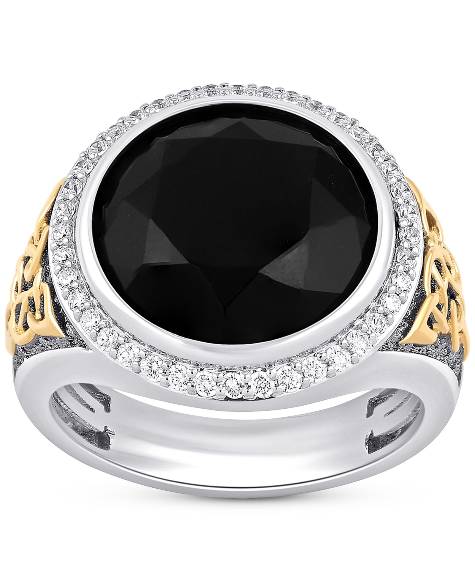 Men's Onyx & Diamond (3/8 ct. t.w.) Halo Ring in Sterling Silver & 14k Gold-Plate