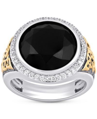 Мужское кольцо Onyx & Diamond (3/8 ct. t.w.) Halo в стерлинговом серебре и 14k Gold-Plate