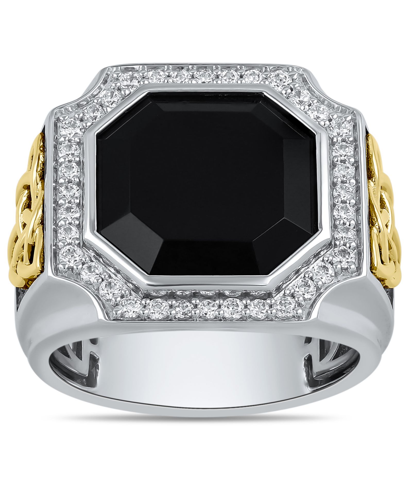 Macy's Diamond (1/2 ct. t.w.) and Black Onyx (4.90 ct. t.w.) Ring in Yellow Gold Plated Sterling Silver