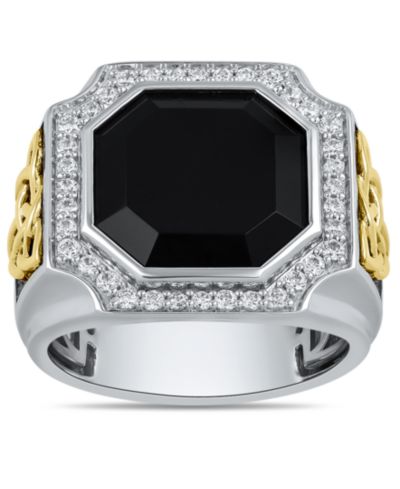 Кольцо с бриллиантом (1/2 ct. t.w.) и черным ониксом (4.90 ct. t.w.) в золотом напылении на стерлинговом серебре Macy's