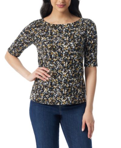 Gloria Vanderbilt Women's Printed Cuffed- 3/4 Sleeve T-Shirt
