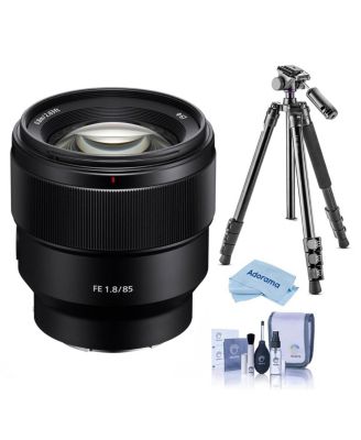 Объектив Sony FE 85mm f/1.8 для Sony E, комплект с алюминиевым видеоштативом Takama 3-Section с жидкостной головкой, комплектом для чистки и салфеткой