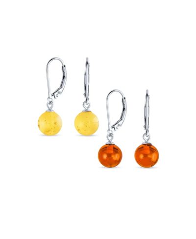 Серьги Bling Jewelry Round Honey Cognac Lemon Amber Drop Ball