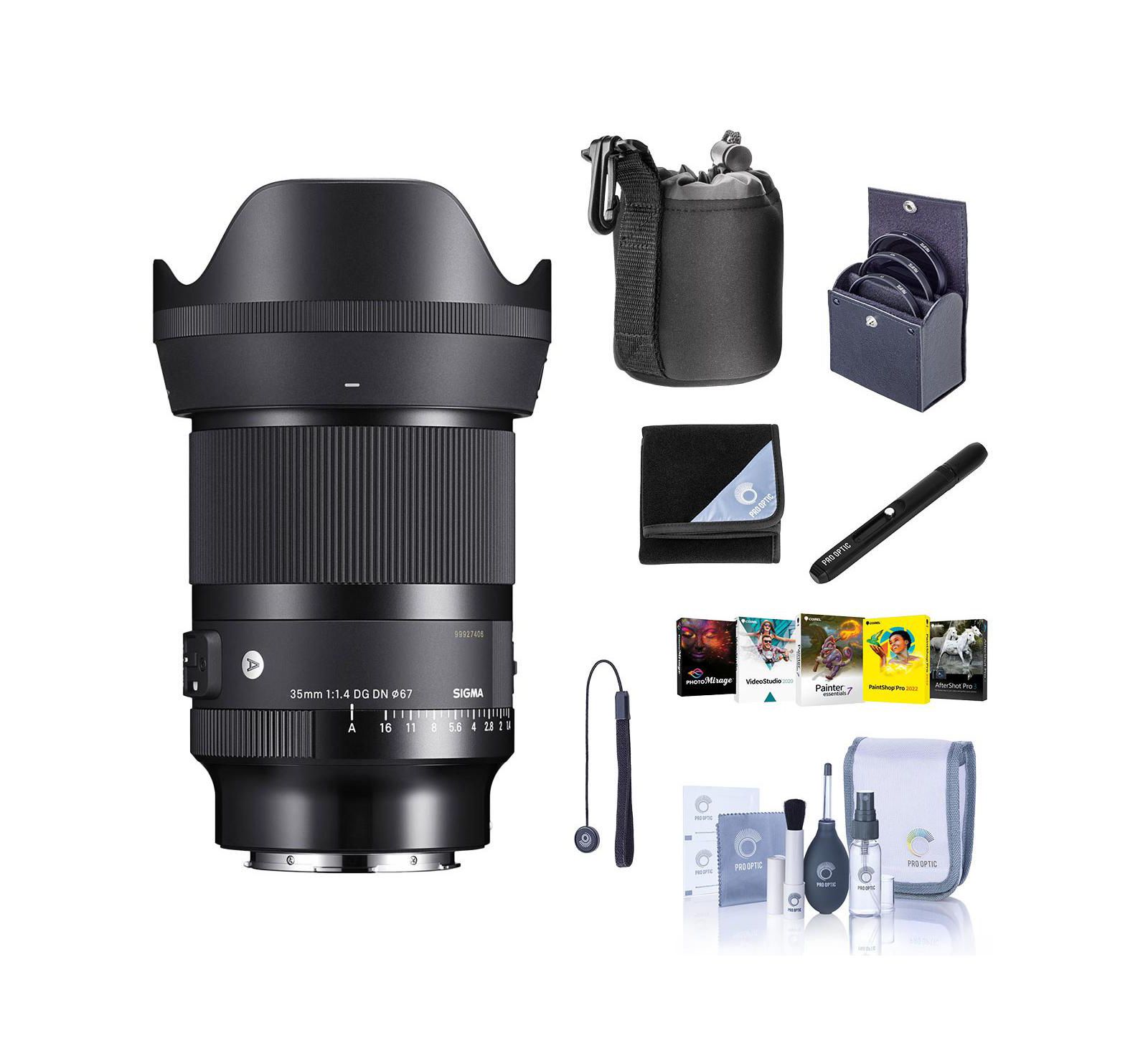 Sigma AF 35mm f/1.4 DG DN ART объектив для Sony, комплект с ПО Corel PC, набором фильтров 67mm, чехлом, салфеткой, набором для чистки и крышкой объектива