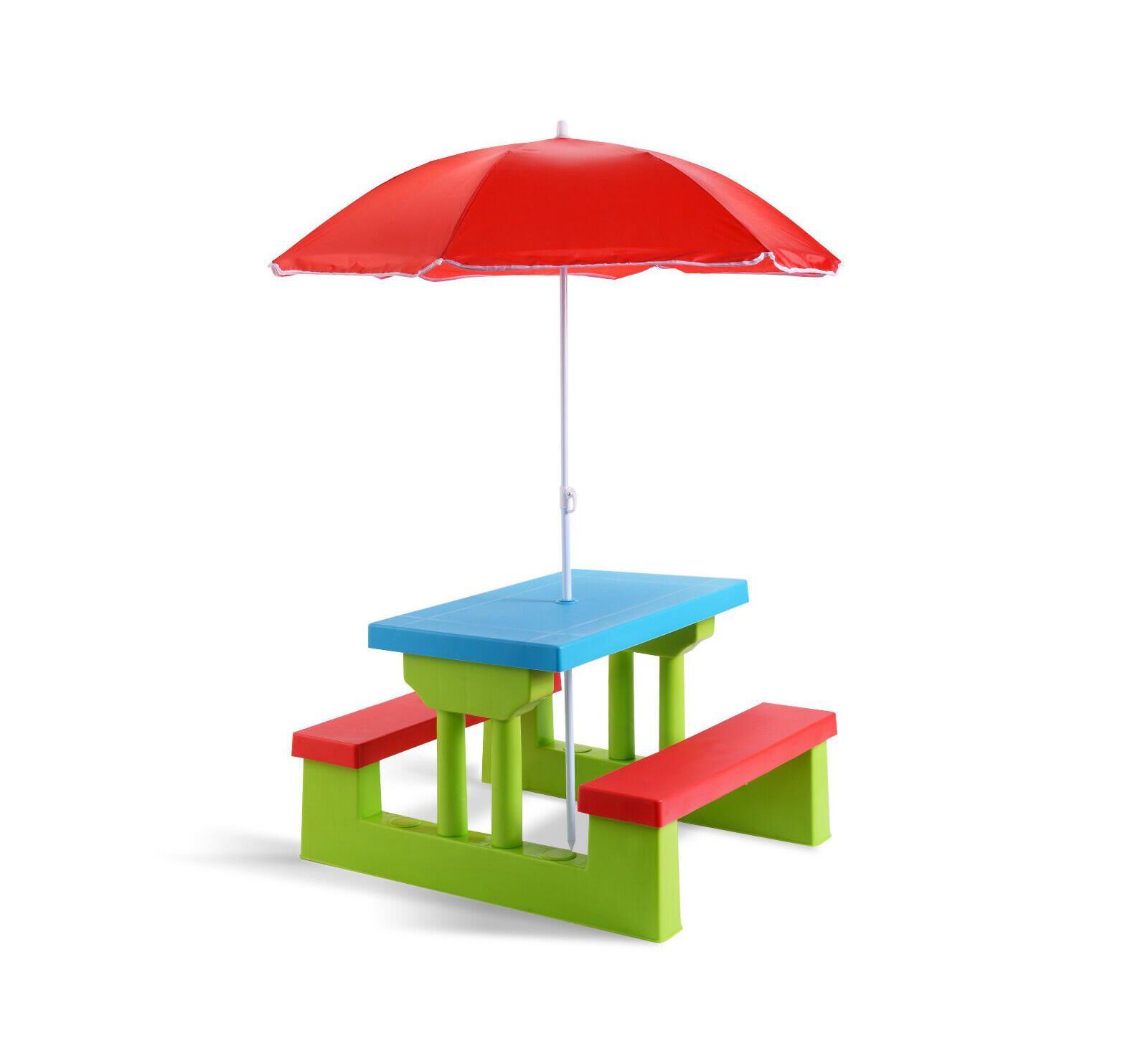 4 Seat Kids Picnic Table w/Umbrella Garden Yard